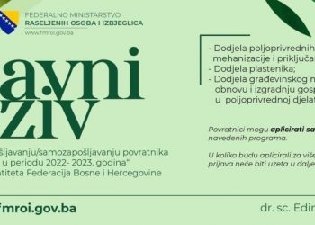 Javni poziv za podnošenje prijava za program pomoći održivog povratka „Podrška zapošljavanju/samozapošljavanju povratnika u poljoprivredi u periodu 2022- 2023.godina“ za područje FBiH