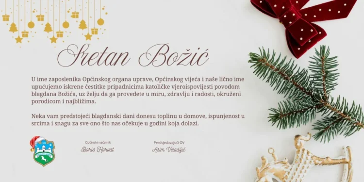 Božićna čestitka načelnika Horvata i predsjedavajućeg Veladžića