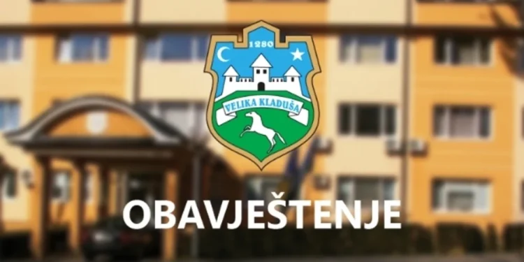 Javno obavještenje za podnošenje prijedloga za dodjelu javnih priznanja Općine Velika Kladuša u 2026. godini