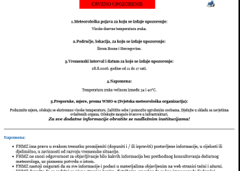FHMZ izdao crveno upozorenje: Temperature u BiH i do 37 stepeni